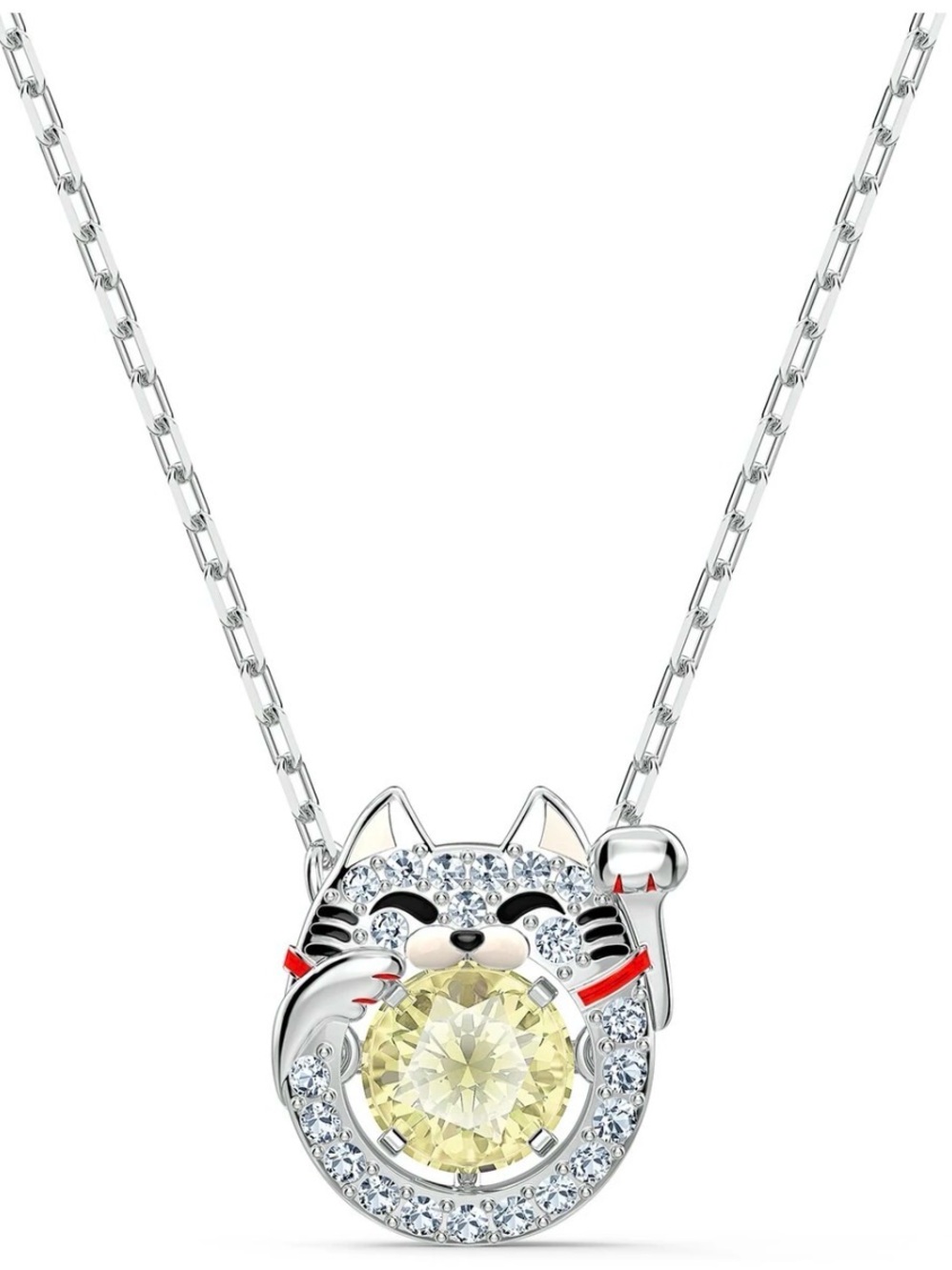 Swarovski Lucky Cat Silver Necklace with Yellow Crystal Pendant (5515438)